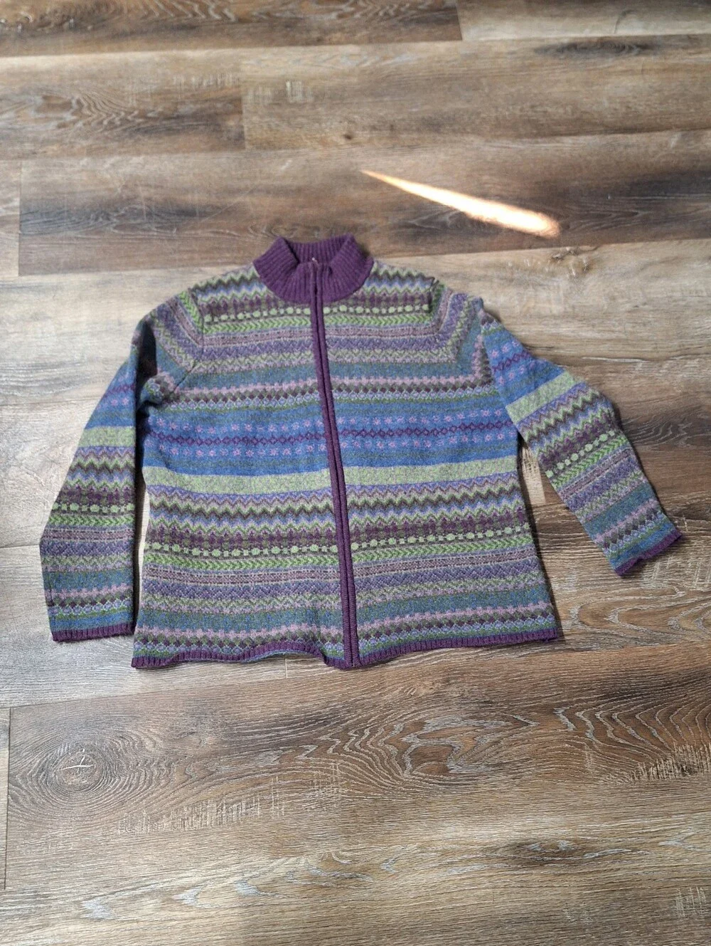 Woolrich Lambs Wool Striped Fair Isle Full Zip Sweater, 2XL, #9562